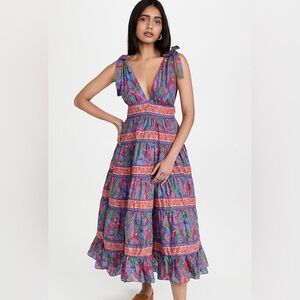 Never Worn - Farm Rio Blue Macaw Flight Midi Dress sz L $265